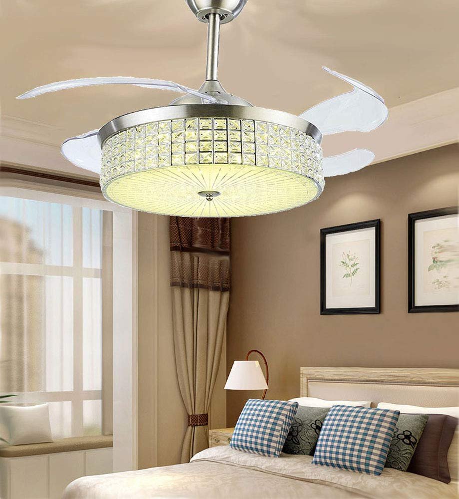 Bedroom Flush Mount Light New 42&quot; Crystal Ceiling Fan Chandelier Indoor Retractable Blade