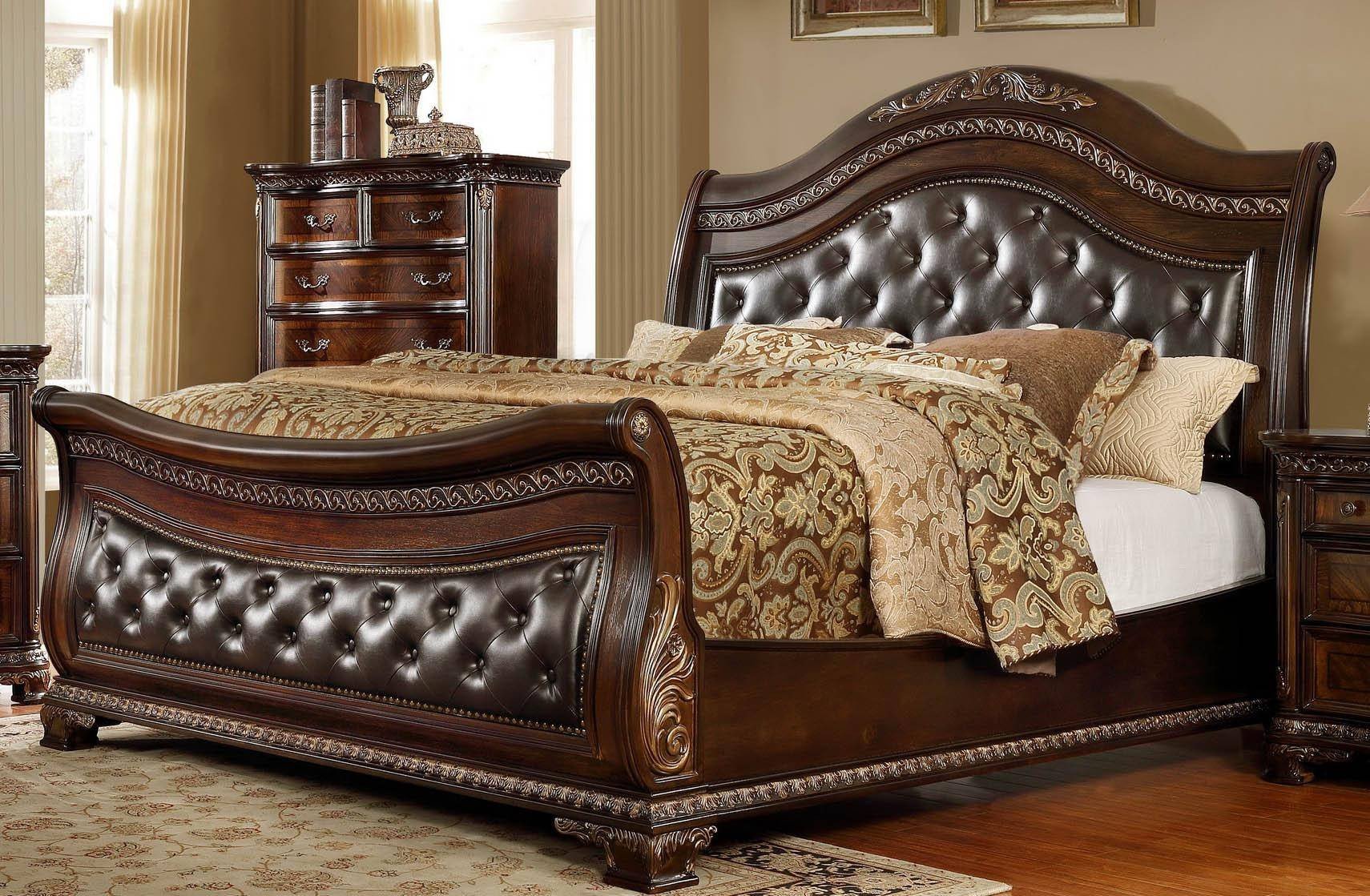 Bedroom Furniture for Sale New Mcferran B9588 King Sleigh Bed In Oak Veneers Dark Cherry Finish Leather