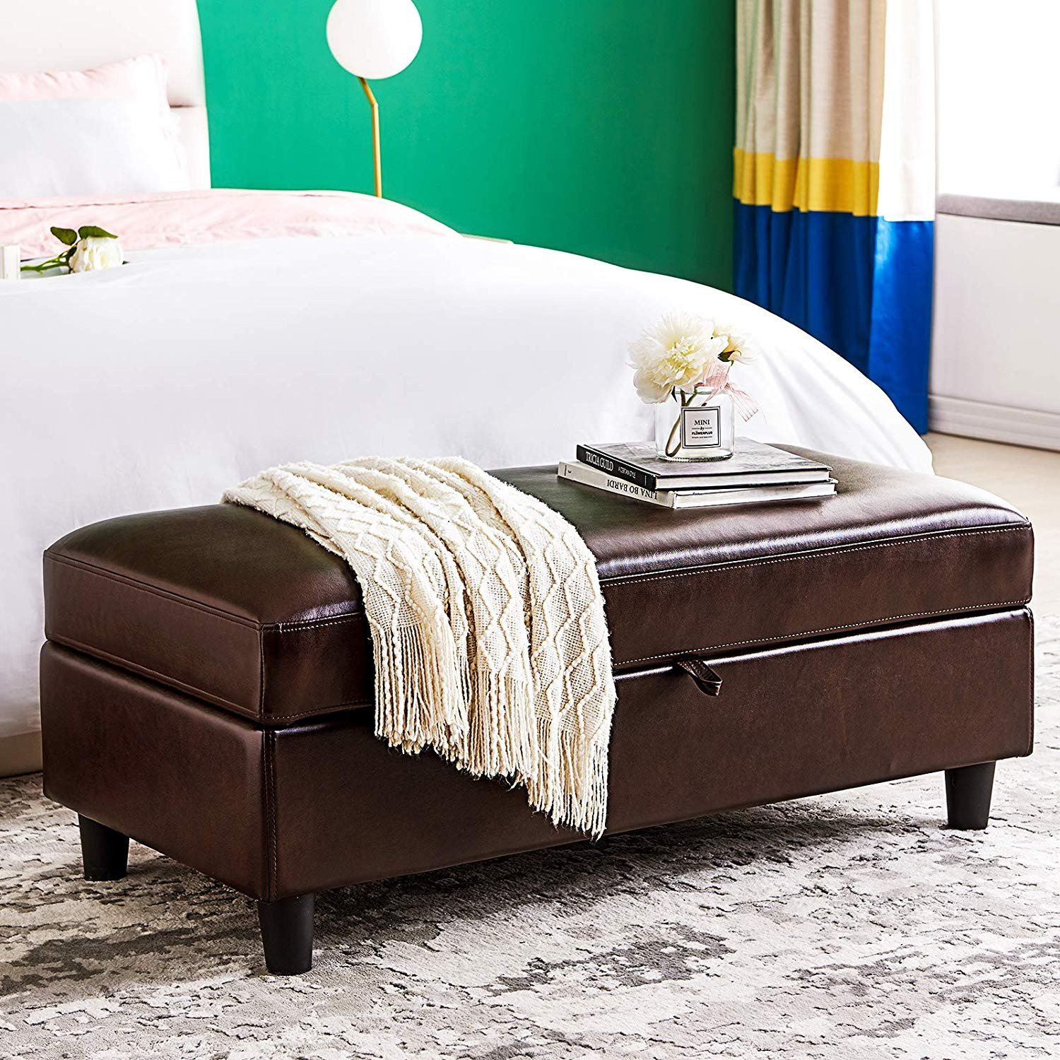 Bedroom Ottoman Storage Bench Awesome Honbay 45 Inch Faux Leather Storage Bench Ottoman Rectangular Leather Bench with Storage Ottoman with Hydraulic Rod Brown
