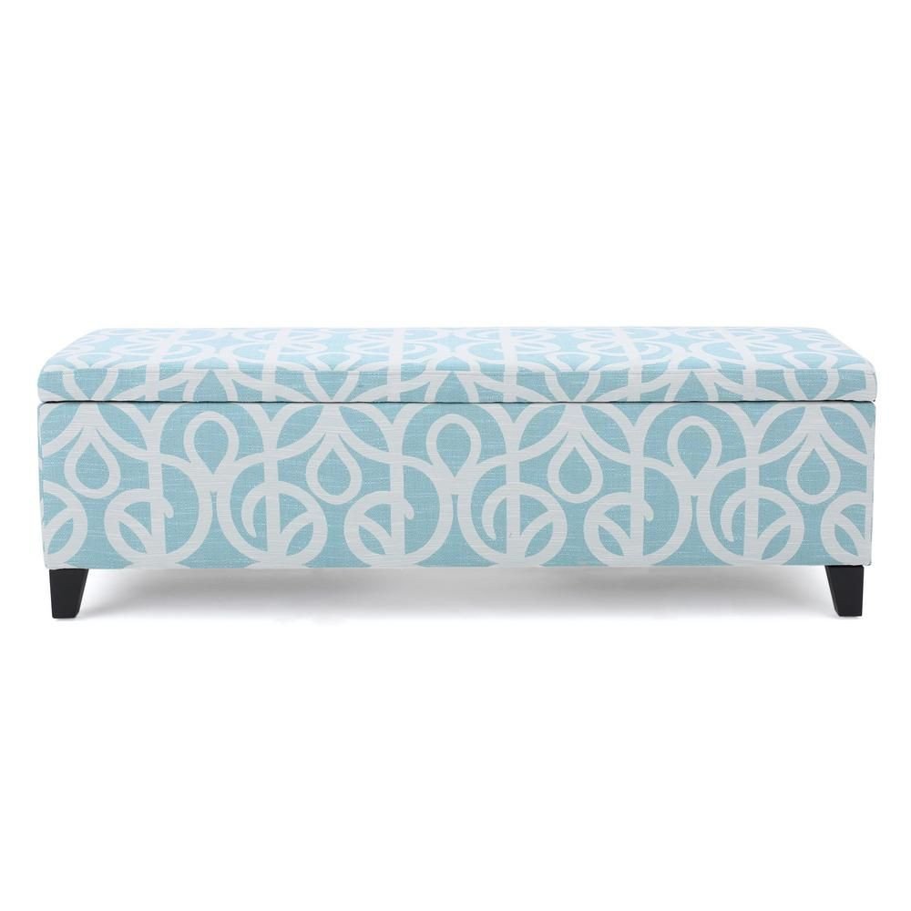 Bedroom Ottoman Storage Bench Lovely Noble House Cleo Blue and White Azure Patterned Fabric