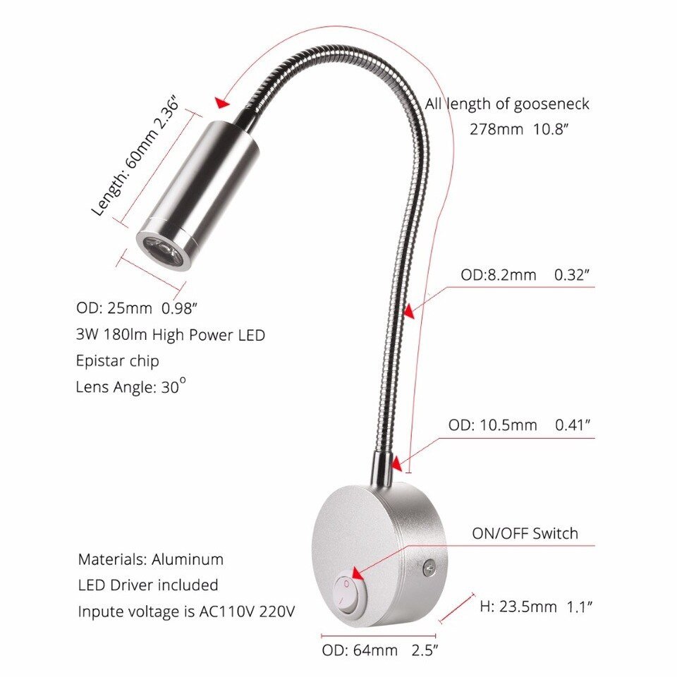 Bedroom Reading Light Wall Mounted Beautiful Morden White Silver Black Wall Light Bedroom Reading Lamp 360 Degree Flexible Gooseneck Corridor Wall Lamp Wall Sconce 3w Euplug