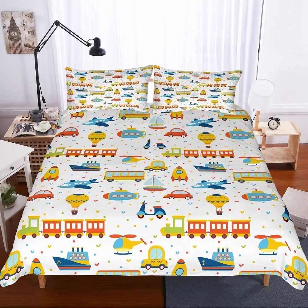 Bedroom Set for Boy New Boys Bedding Set White Various Vehicles Cars Planes Trains Boat Balloon toddler Duvet Cover Set 3pcs 1 Duvet Cover 2 Pillowcase