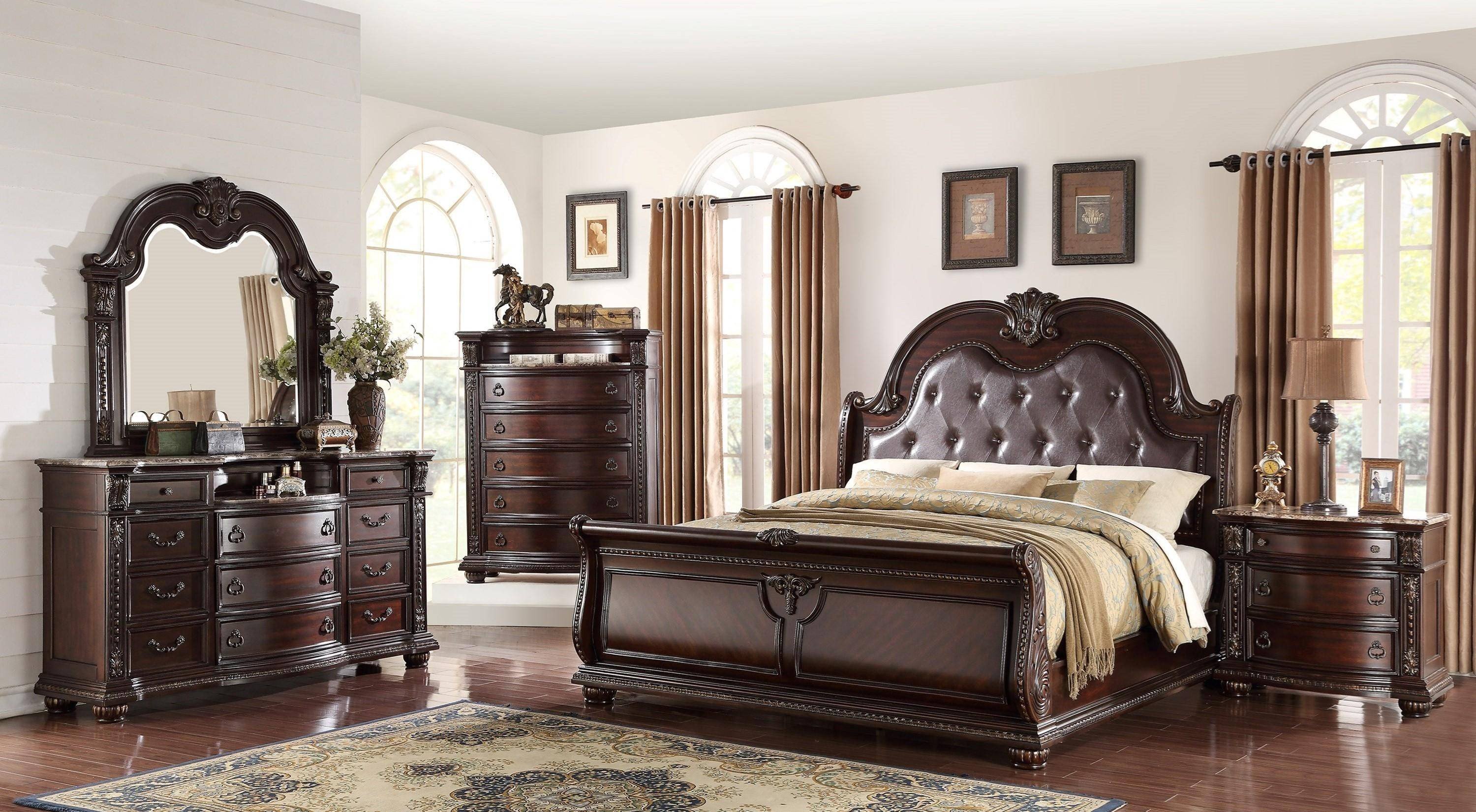 Bedroom Set King Size Unique Crown Mark B1600 Stanley Cherry Finish solid Wood King