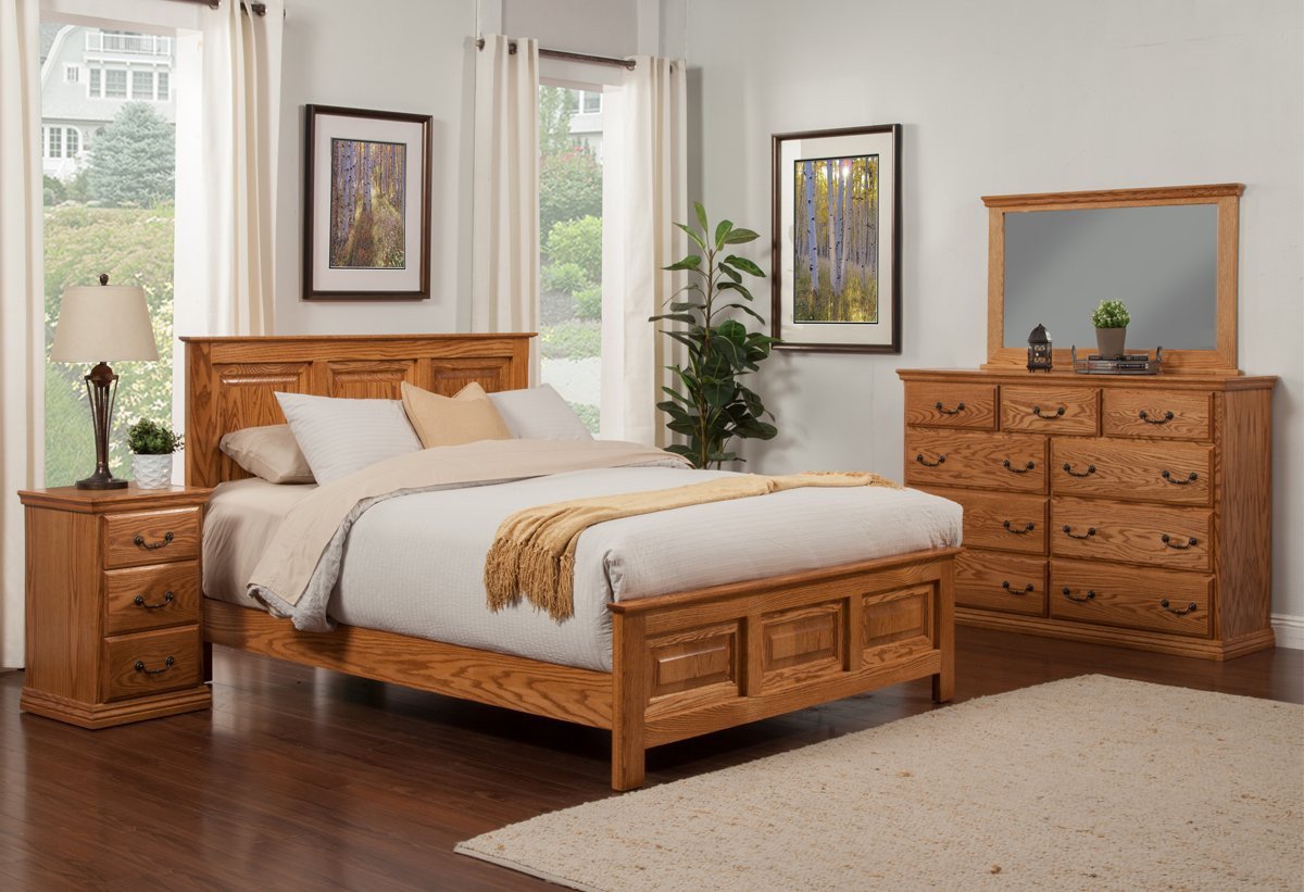 Bedroom Set with Mattress Included Elegant Traditional Oak Panel Bed Bedroom Suite Queen Size