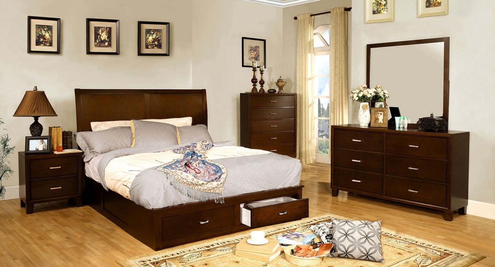 Bedroom Set with Storage Inspirational Enrico Storage Platform Bedroom Set Brown Cherry