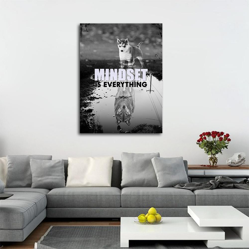 Bedroom Wall Art Decor Unique Mindset is Everything Canvas Wall Art Motivational Decor Husky Wolf