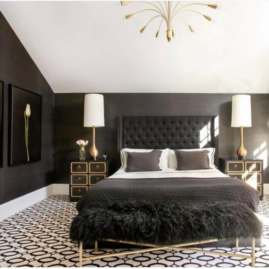 Bedroom with Black Furniture Beautiful Luxury Black &amp; Gold Bedroom by Michellegersoninteriors