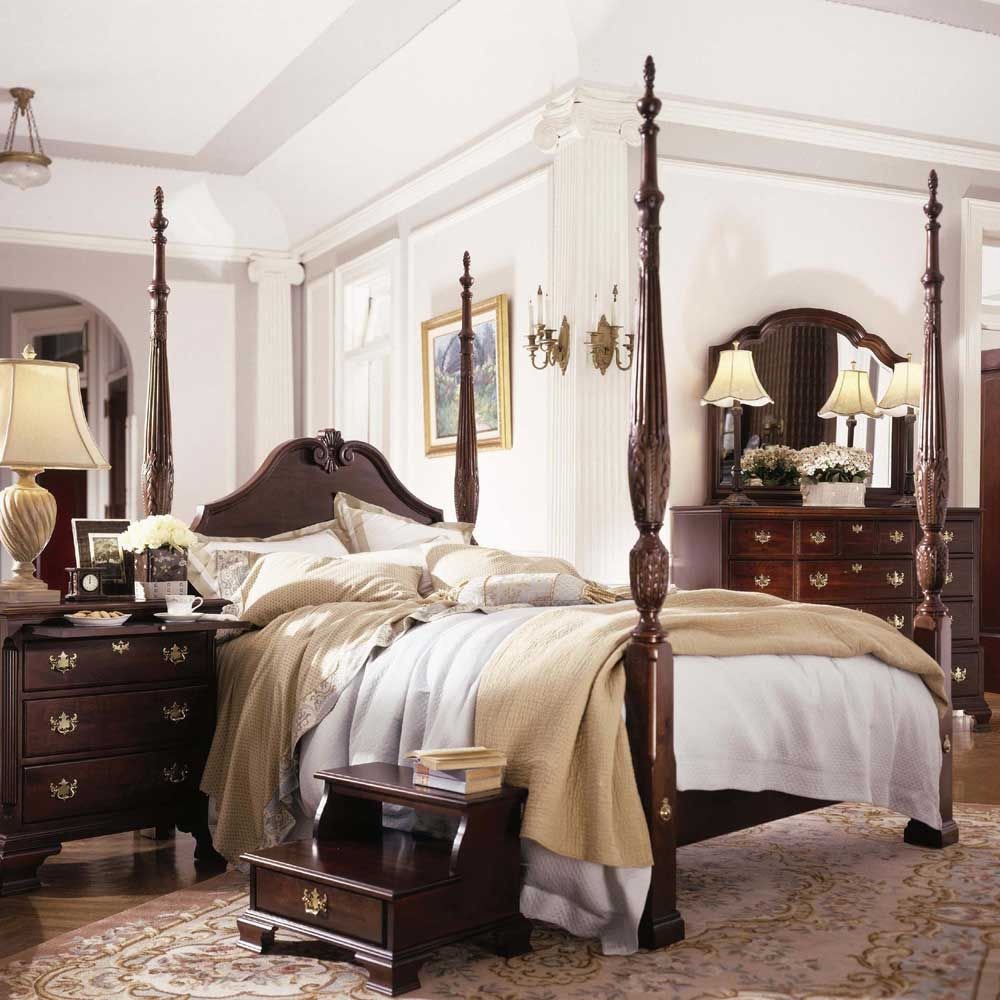 Best Quality Bedroom Furniture Elegant Carriage House Queen Carved Panel Rice Bed by Kincaid