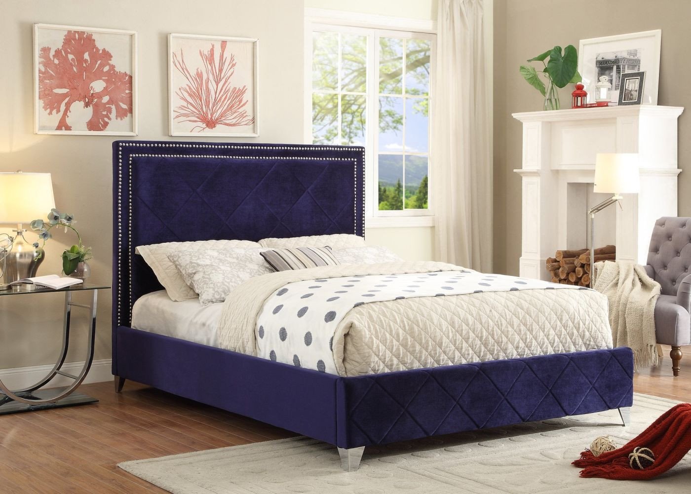 Best Quality Bedroom Furniture Unique Meridian Hamptonnavy Q Hampton Navy Velvet Queen Bed