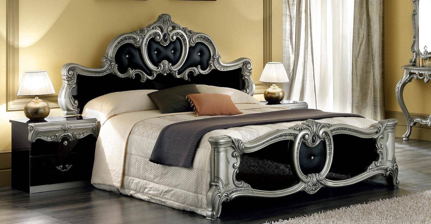 Black and Silver Bedroom Set Inspirational Esf Barocco Luxury Glossy Black Silver King Bedroom Set 5