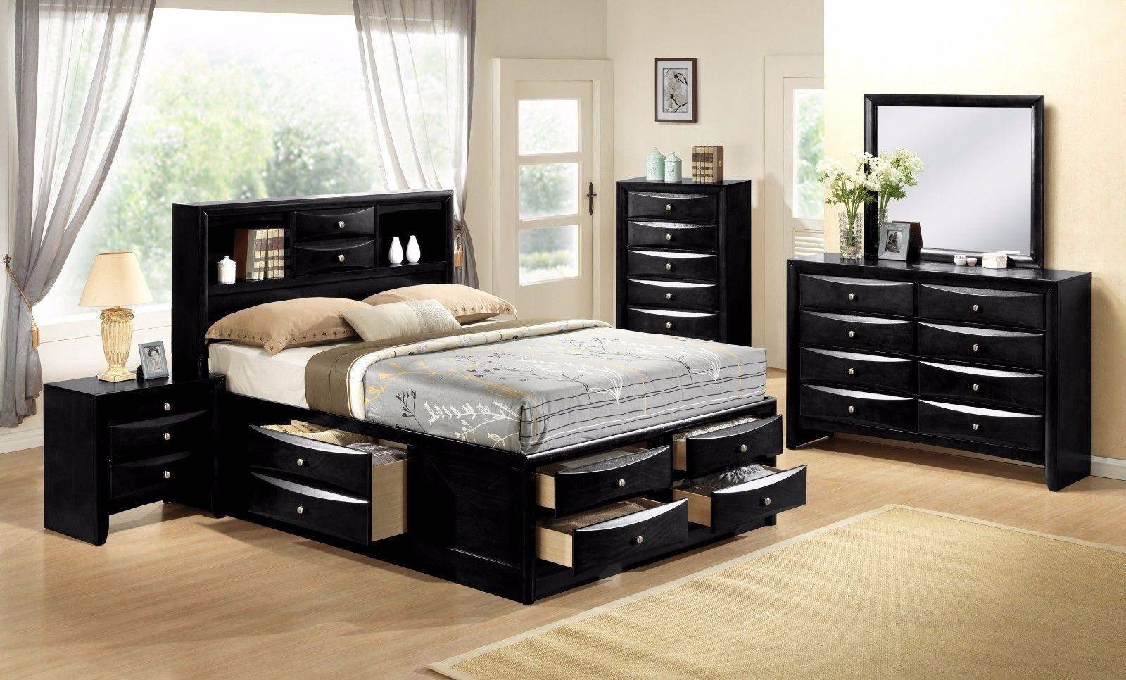 Black and Silver Bedroom Set Luxury Crown Mark B4285 Emily Modern Black Finish Storage King Size