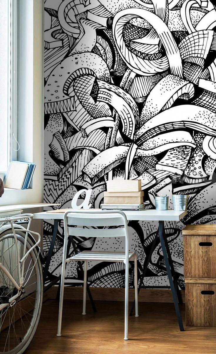 Black and White Teenage Bedroom Fresh Abstract Doodles