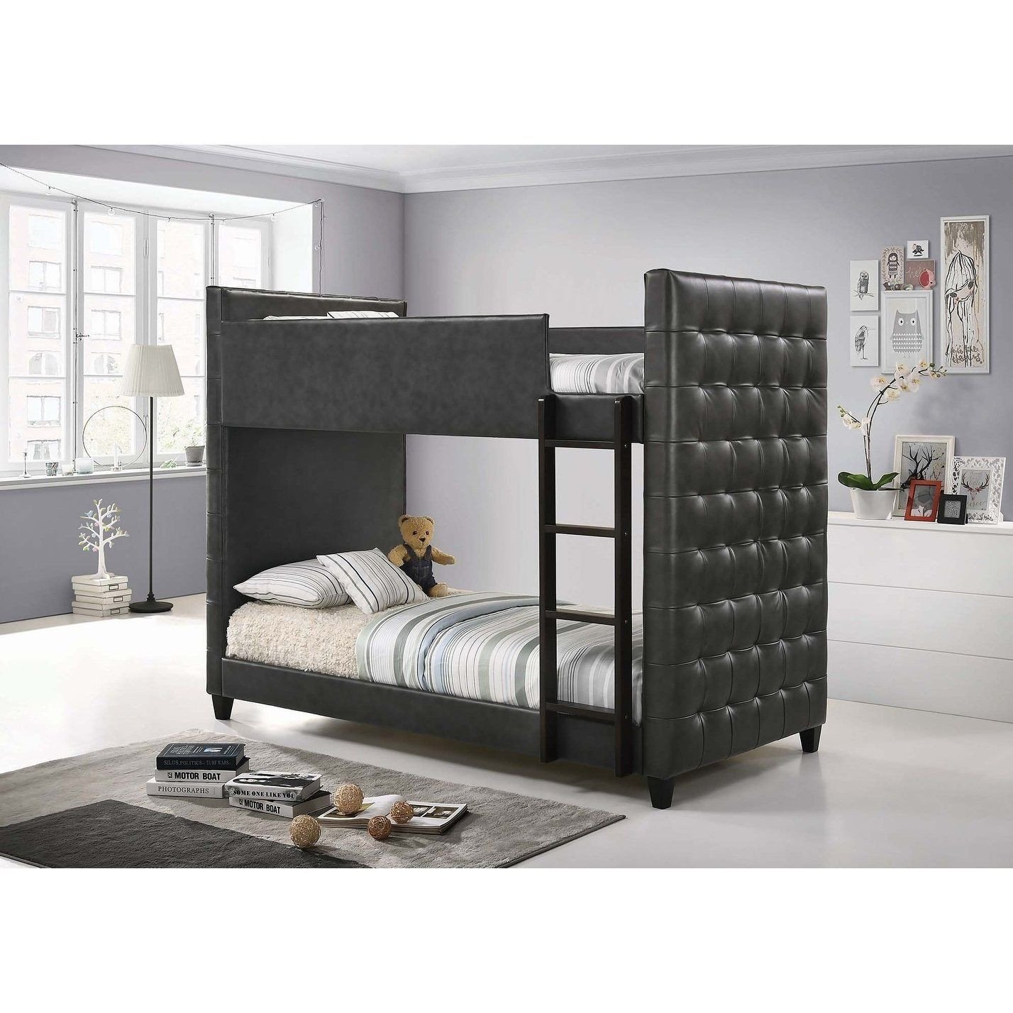 Black Twin Bedroom Set New Helms Grey and Black Upholstered Twin Over Twin Bunk Bed