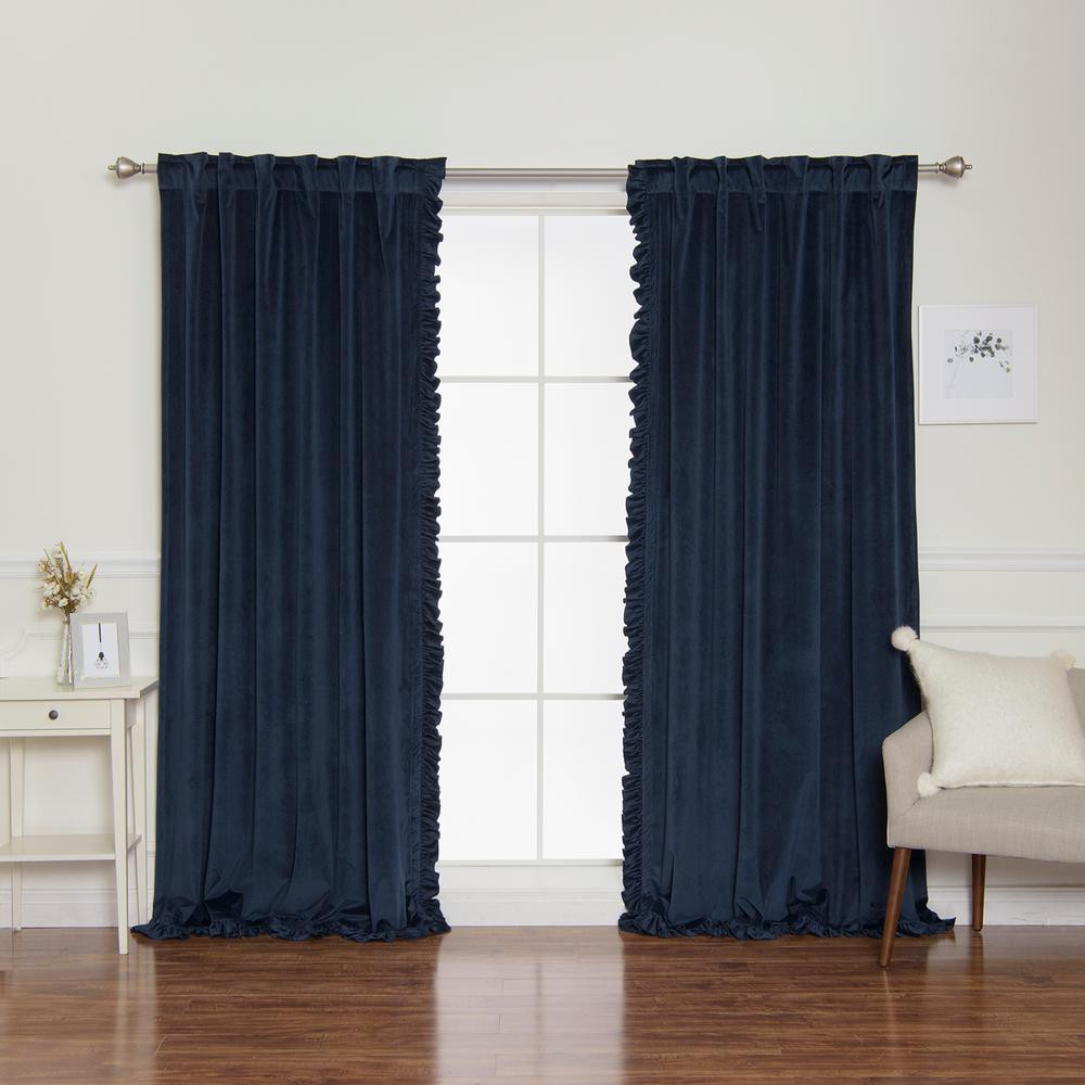 Blue Curtains for Bedroom Luxury Luster 52 In W X 84 In L Velvet Ruffle Curtains In Navy 2