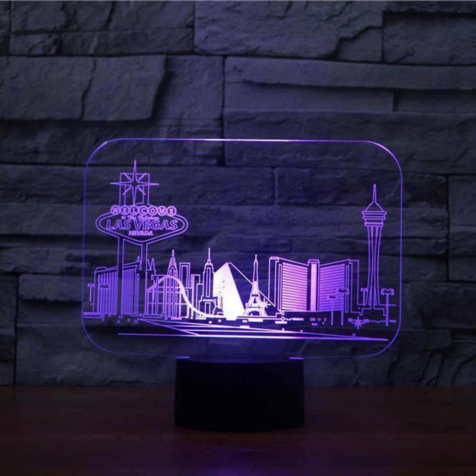 Blue Table Lamps Bedroom Inspirational 3d Led Vision 7 Colors Changing Las Vegas Building Table Lamp Bedroom atmosphere Sleep Lighting Usb Decor Kids Gifts Night Light