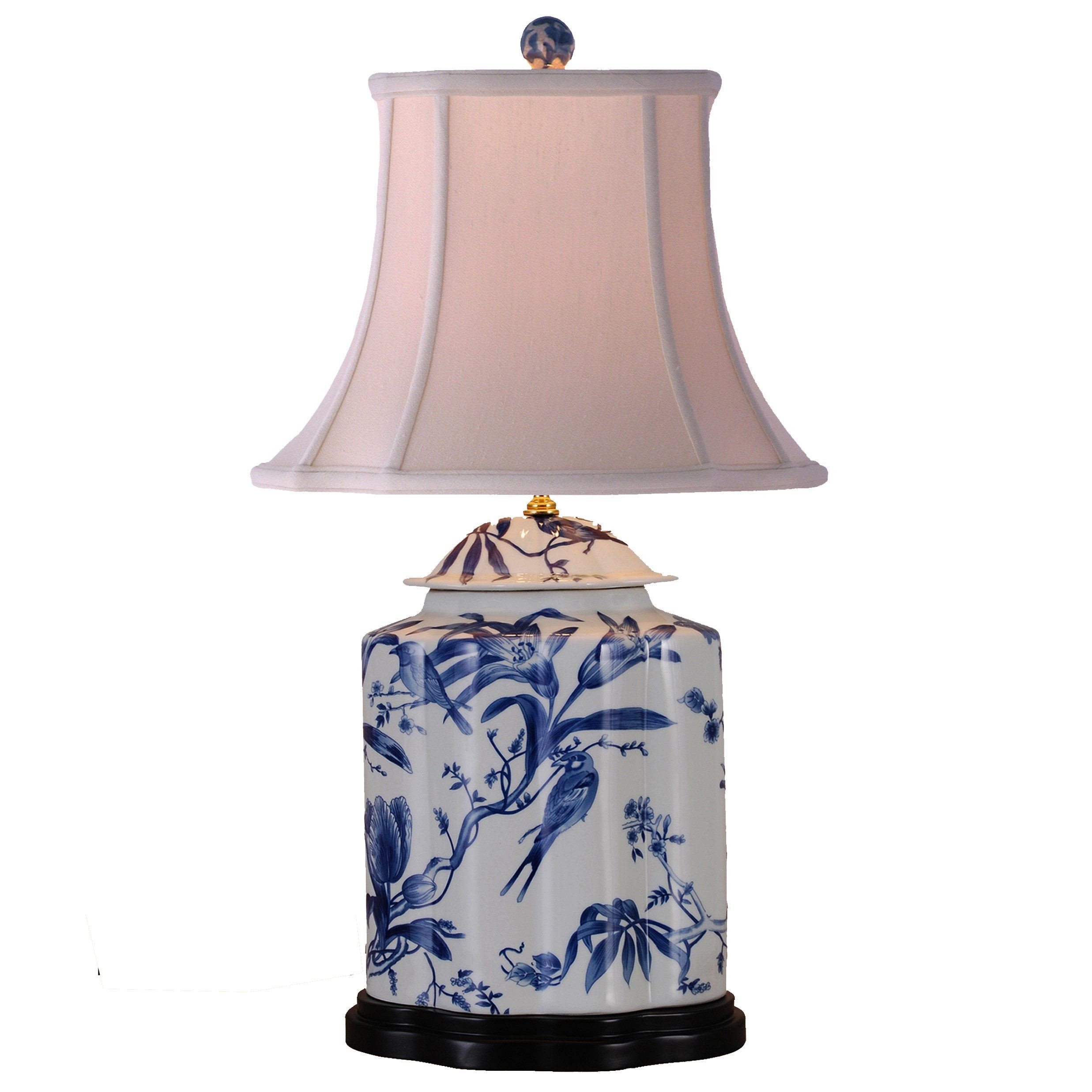 Blue Table Lamps Bedroom Luxury Paradise Birds Blue &amp; White Porcelain Tea Jar Table Lamp In