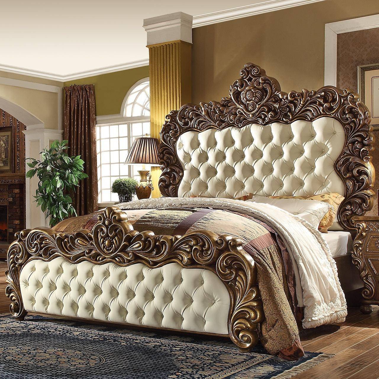 Cal King Bedroom Set Luxury Rich Walnut Golden Finish Cal King Bedroom Set 5pcs