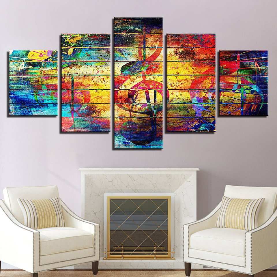 Canvas Painting for Bedroom Beautiful Modern Picture 5 Pieces Canvas Art tops Popular Painting Print On Canvas Wall Art Picture for Note and Guitar Bedroom Framework In Painting &amp;