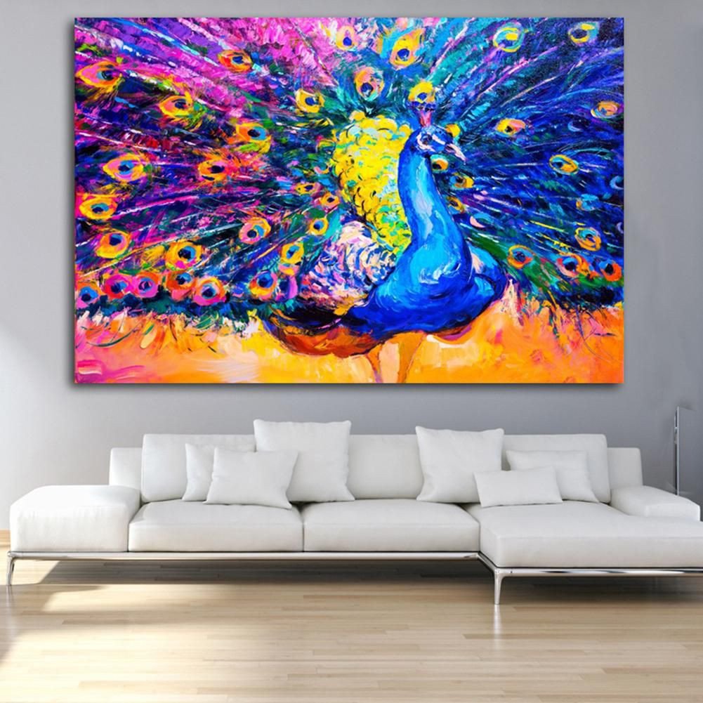 Canvas Painting for Bedroom New Colored Drawing Peacock Bedroom Wall Art Decor Unframed