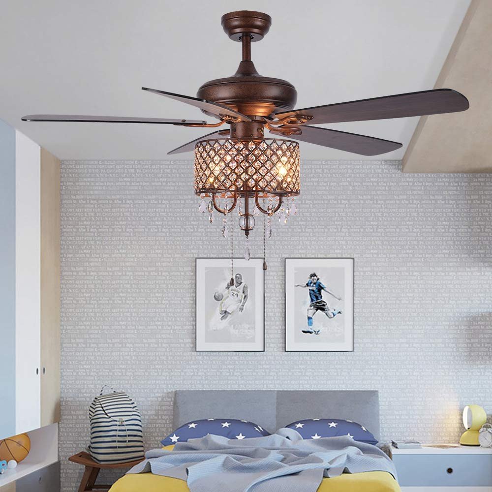 Ceiling Fans for Girl Bedroom Elegant andersonlight Rustic Ceiling Fan with Crystal Light Home Indoor Quiet Reversible Blade Ceiling Fan Chandelier Bedroom Living Room Family Ideal Fan