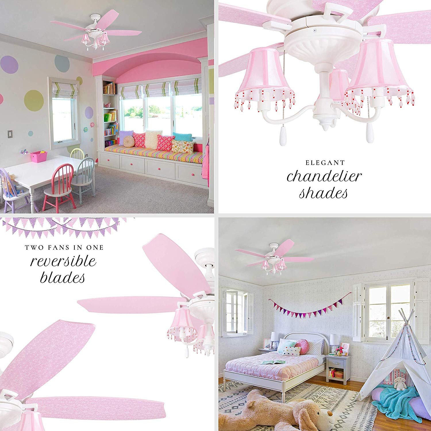 Ceiling Fans for Girl Bedroom Inspirational Prominence Home Elsa 48&quot; Pink Ceiling Chandelier Lamp Shades Dusty Rose Blushing Glow Fan Blades Classic White