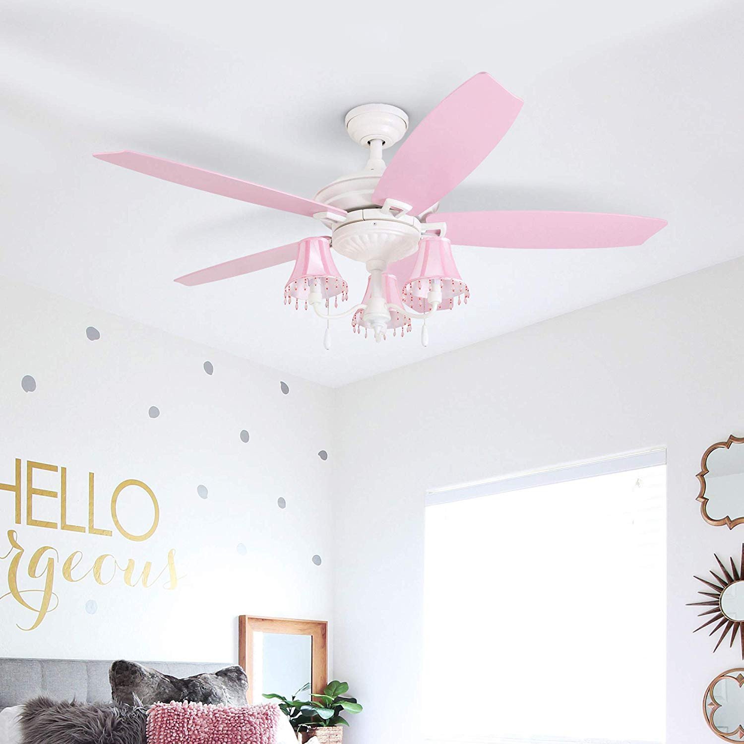 Ceiling Fans for Girl Bedroom Unique Prominence Home Elsa 48&quot; Pink Ceiling Chandelier Lamp Shades Dusty Rose Blushing Glow Fan Blades Classic White