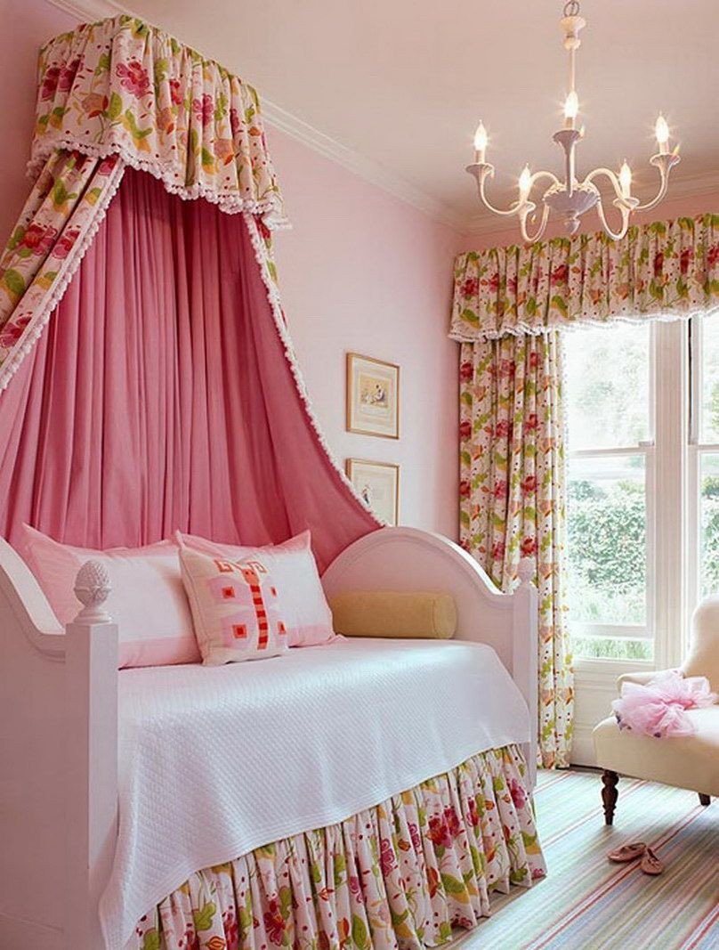 Chandelier for Teenage Girl Bedroom Luxury Kids Furniture Delicate Pink Girl Bedroom with Daybed Plus