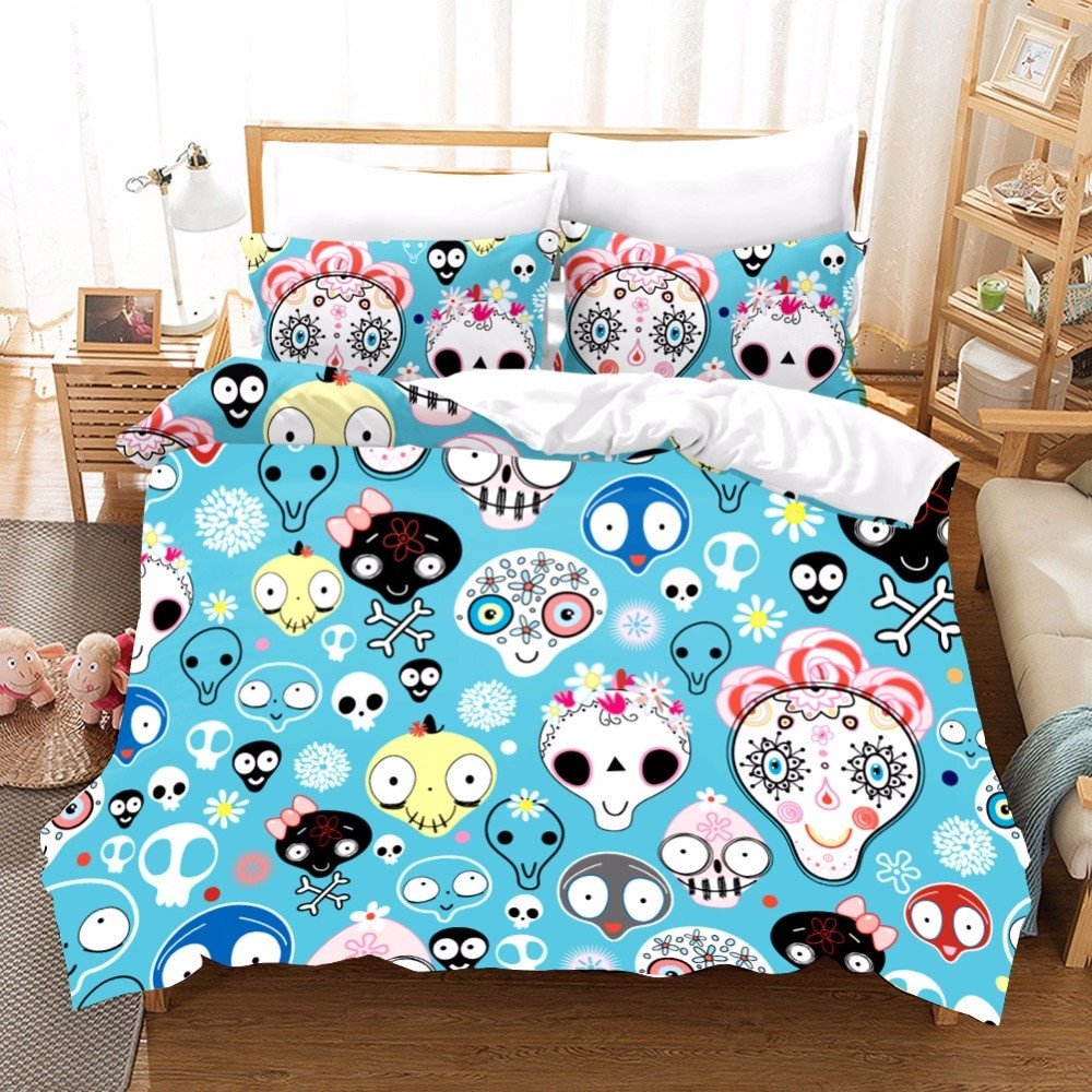 Cheap Bedroom Comforter Set Unique Us $32 32 Off Cartoon Sugar Skull Bedding Bedding Duvets and Linen Sets Bed Sheets Kawaii King Size Bedding Set Kids Duvet Cover Pillowcase F In