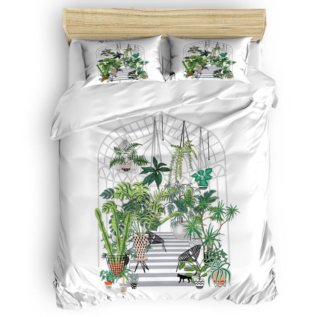 Cheap Bedroom Set Twin Lovely Greenhouse Illustration Duvet Cover Set Bed Sheets forter Cover Pillowcases Twin Full Queen King Size 4pcs Bedding Sets