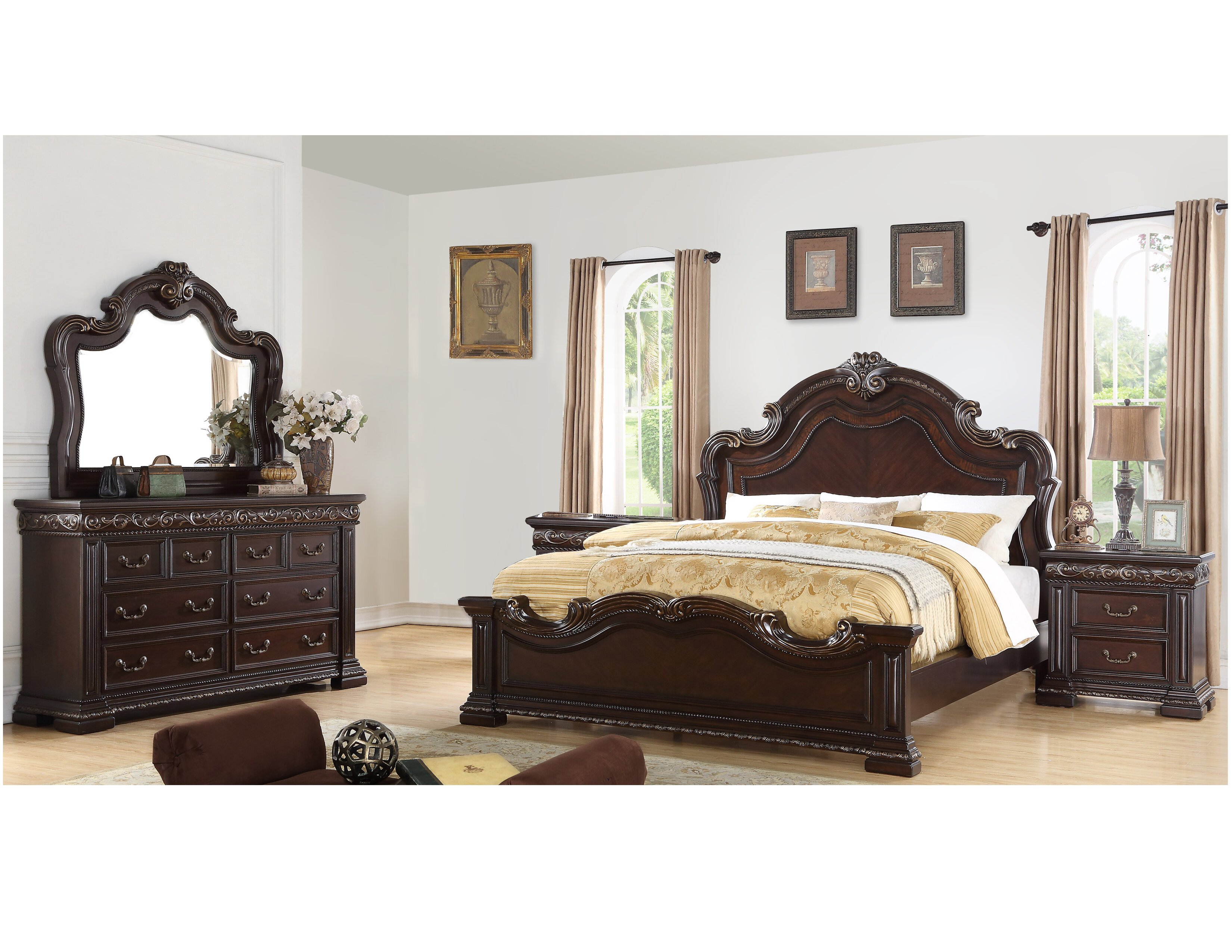 Cheap Mirrored Bedroom Furniture Beautiful Bannruod Standard solid Wood 5 Piece Bedroom Set