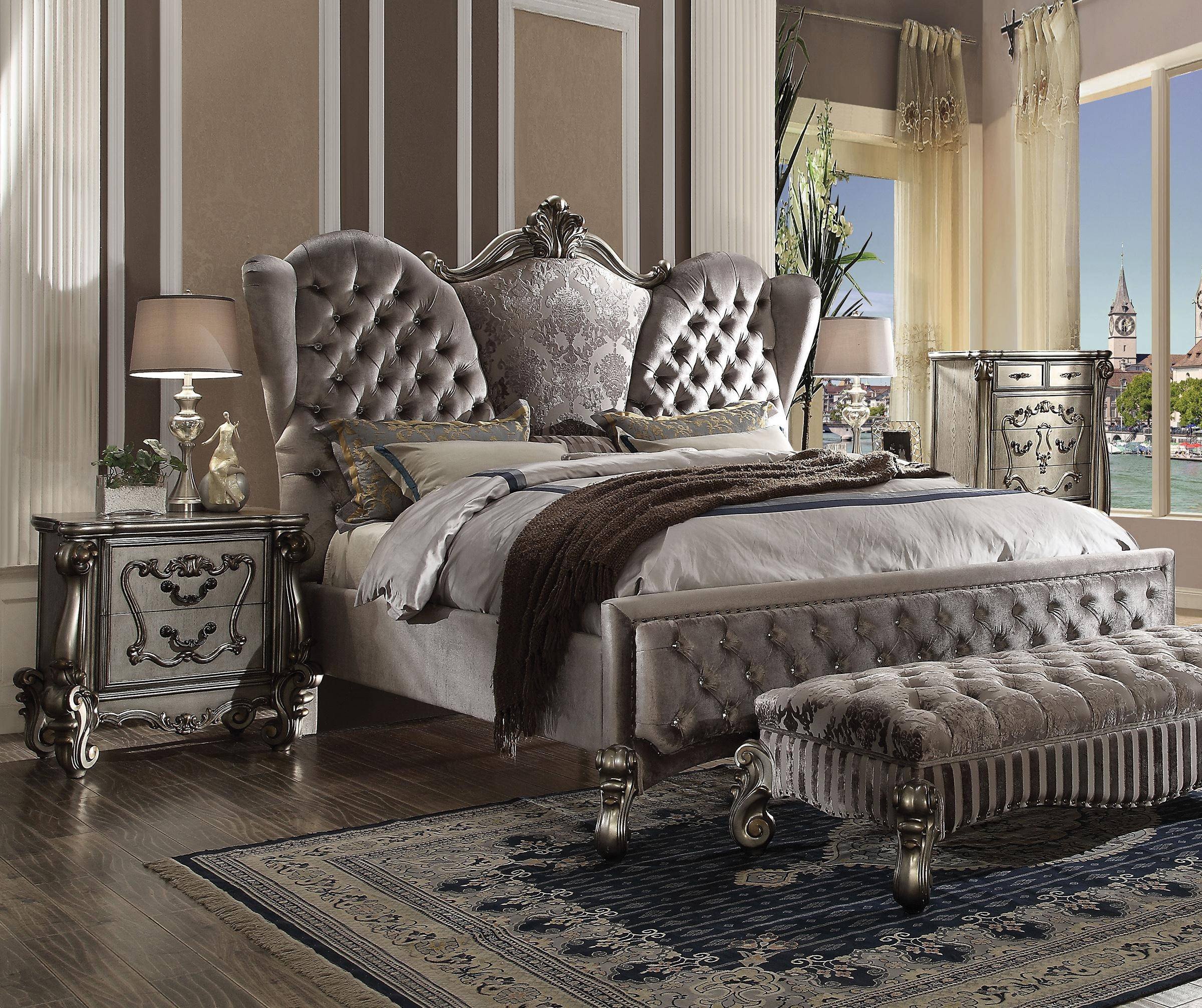 Cheap Queen Bedroom Set Unique Silver Velvet Antique Platinum Queen Bedroom Set 5pcs