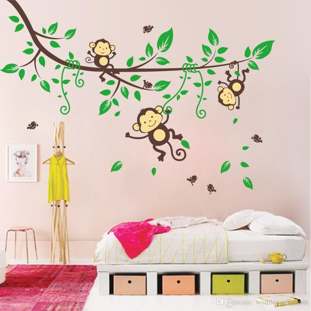 Childrens Bedroom Wall Stickers Removable Fresh Cartoon Monkey Art Wall Sticker Removable Pvc Vinyl Wall Stickers Wall Decal for Baby Kids Bedroom Decoration Decoration Wall Stickers Decorative