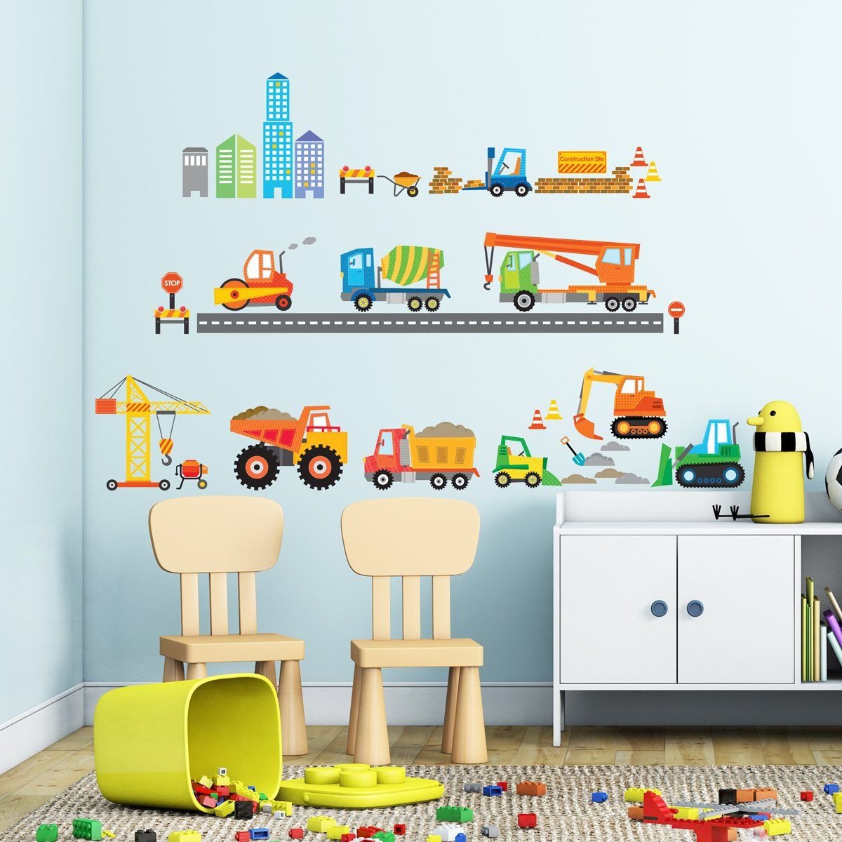 Childrens Bedroom Wall Stickers Removable Lovely Decowall Dw1612 Construction Site Kids Wall Decals Wall