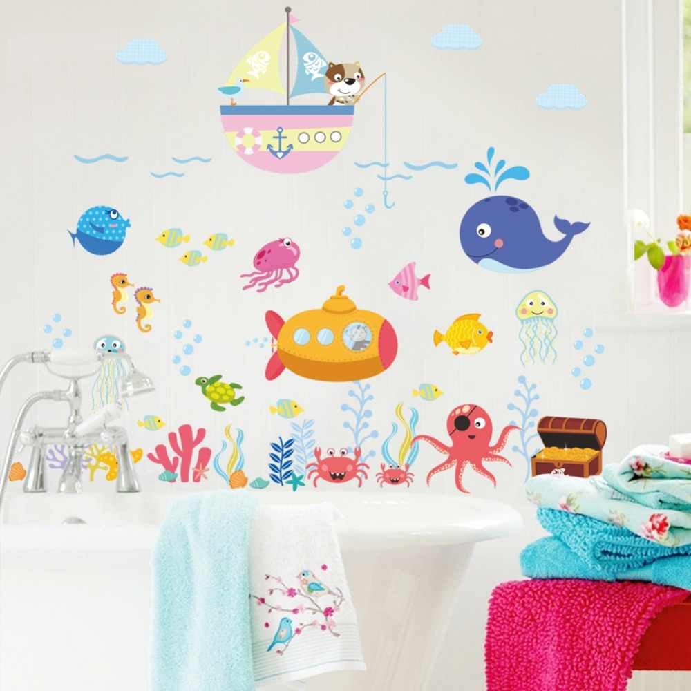 Childrens Bedroom Wall Stickers Removable Luxury Underwater Fish Bubble Wall Stickers for Kids Rooms Bathroom