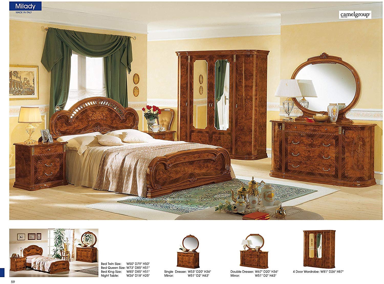 Classic Italian Bedroom Furniture Awesome Amazon Esf Milady Walnut Camelgroup Italy Kitchen