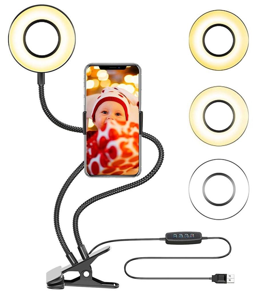 Clip On Bedroom Light Inspirational Selfie Ring Light with Cell Phone Holder Stand for Live