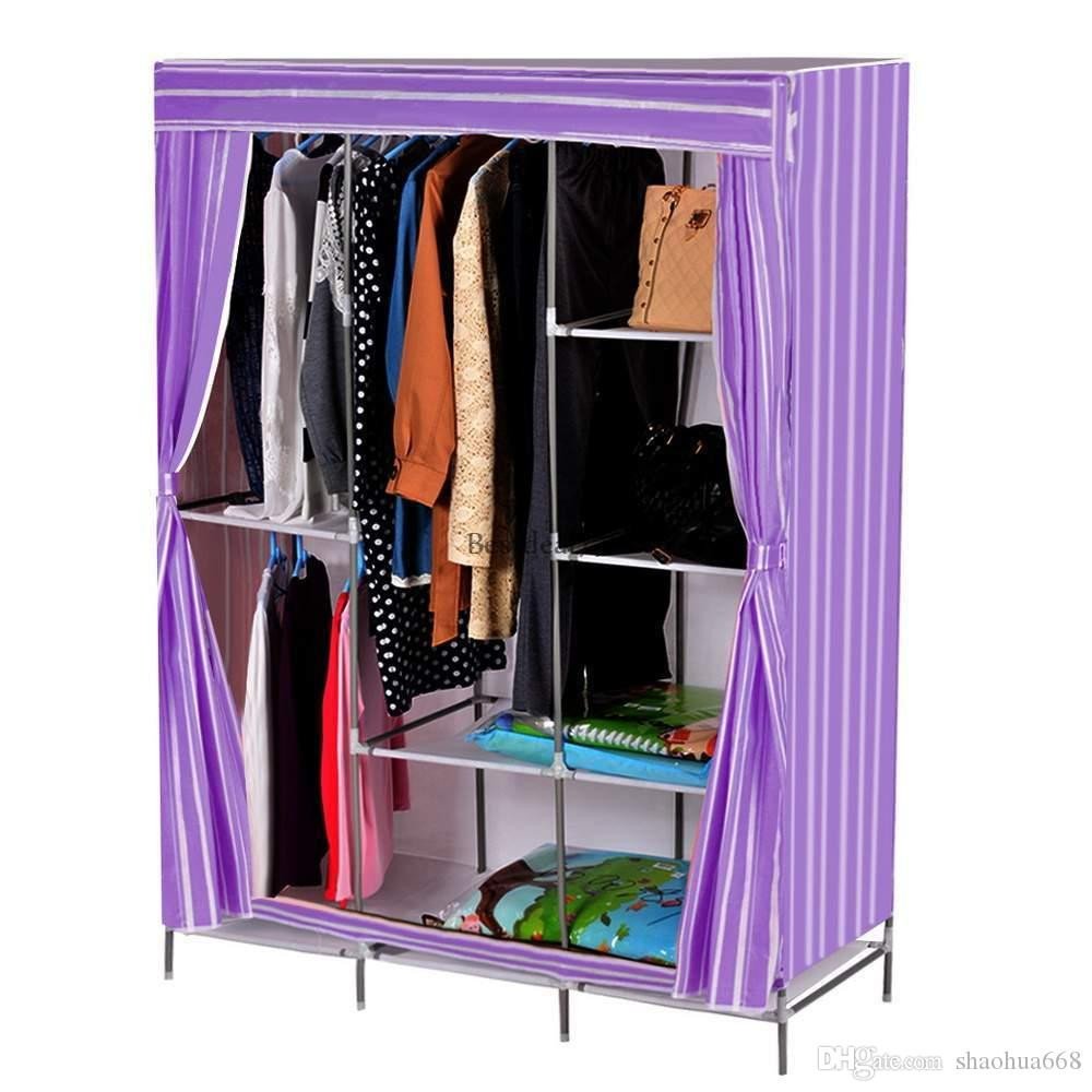 Clothing Rack for Bedroom Elegant 2019 Portable Closet Storage organizer Wardrobe Clothes Rack Steel Shelves Stripe From Shaohua668 $23 07