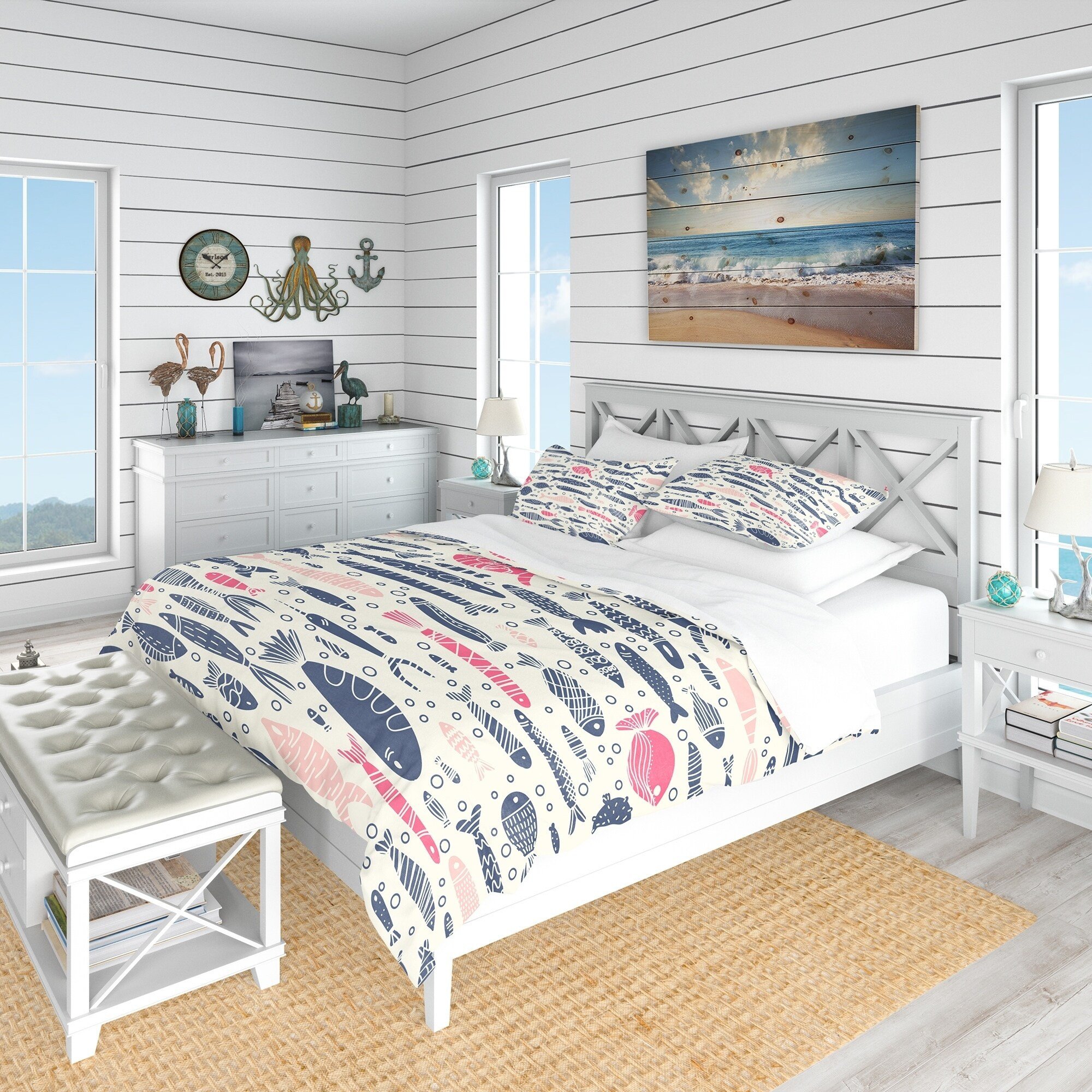 Coastal Style Bedroom Furniture Unique Designart Cute Fishes with Doodles Nautical &amp; Coastal Bedding Set Duvet Cover &amp; Shams