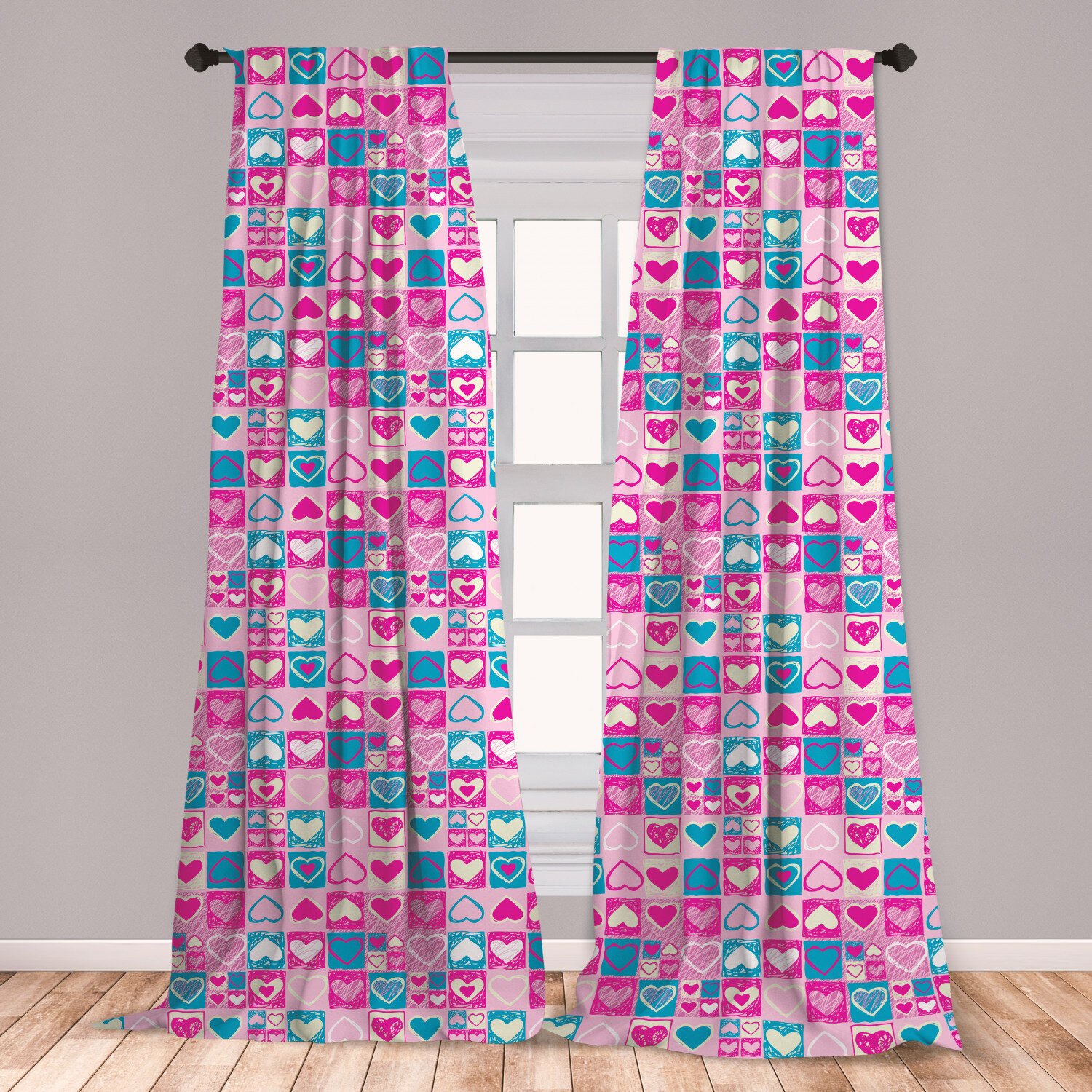 Curtains for Bedroom Windows with Designs Awesome Ambesonne Love 2 Panel Curtain Set Doodle Sketchy Hearts In Squares Childish Romance Girls Kids Design Lightweight Window Treatment Living Room