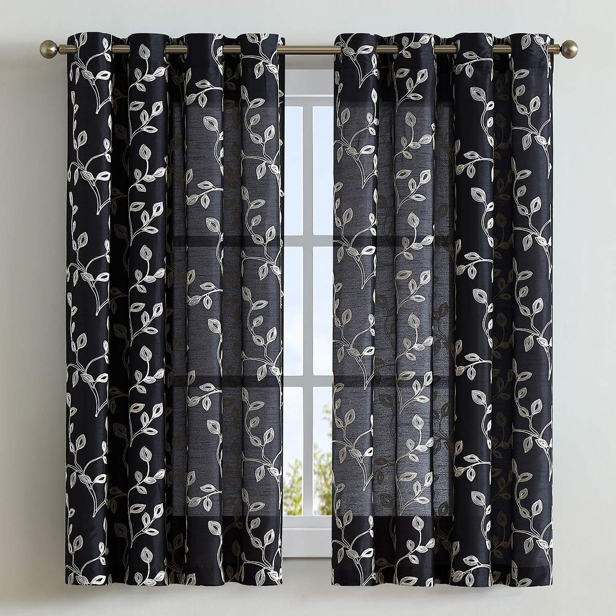 Curtains for Bedroom Windows with Designs Awesome Lala &amp; Wonz Faux Silk Semi Sheer Curtains for Bedroom Floral Embroidered Grommet Sheer Window Curtains for Living Room 52 X 63 Inch Long Black 2