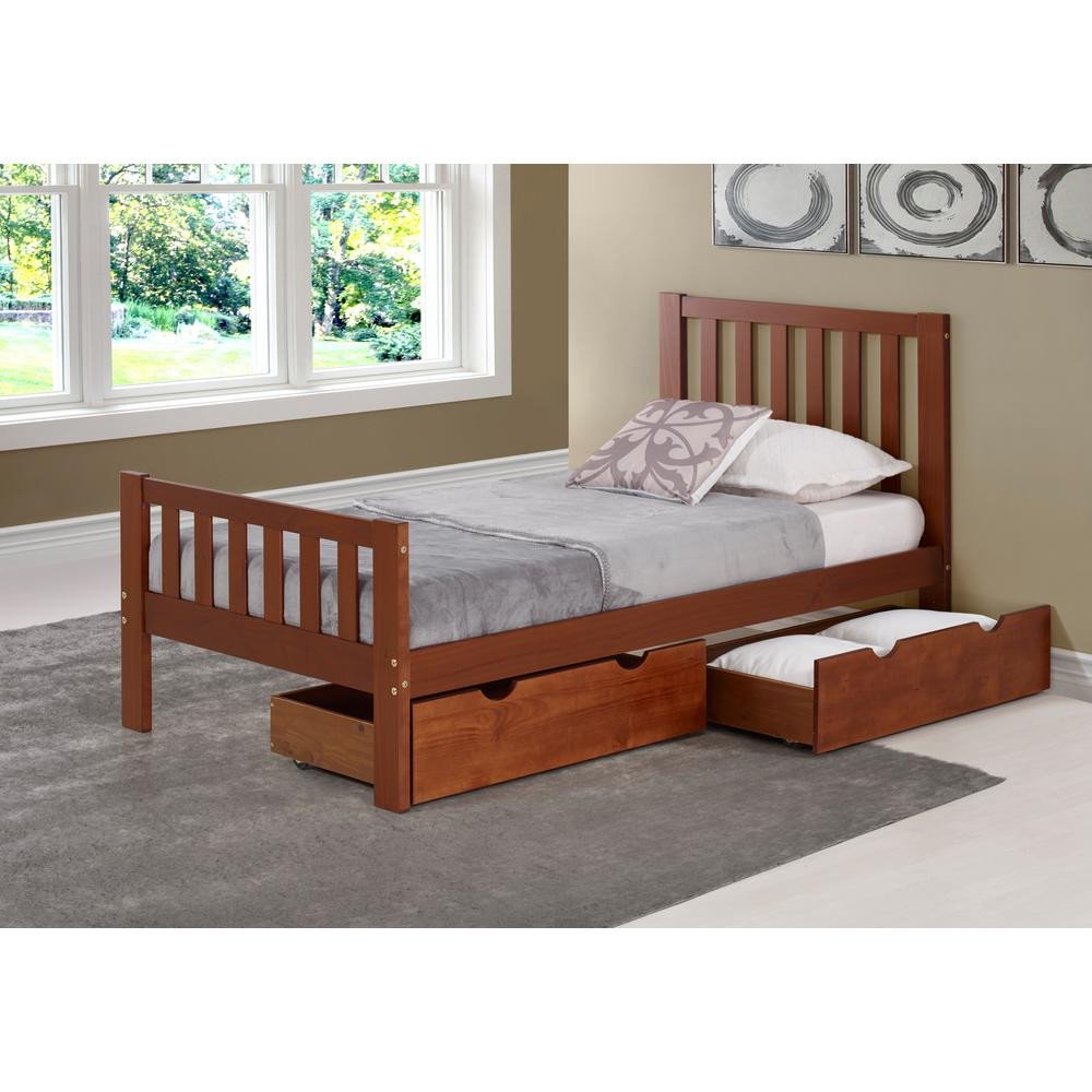 Dark Wood Bedroom Furniture New Aurora Chestnut Twin Bed with Storage Drawers