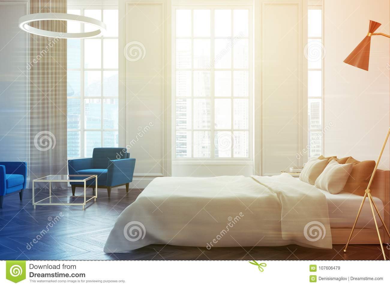 Dark Wood Floor Bedroom Fresh White Bedroom Interior Side toned Stock Illustration