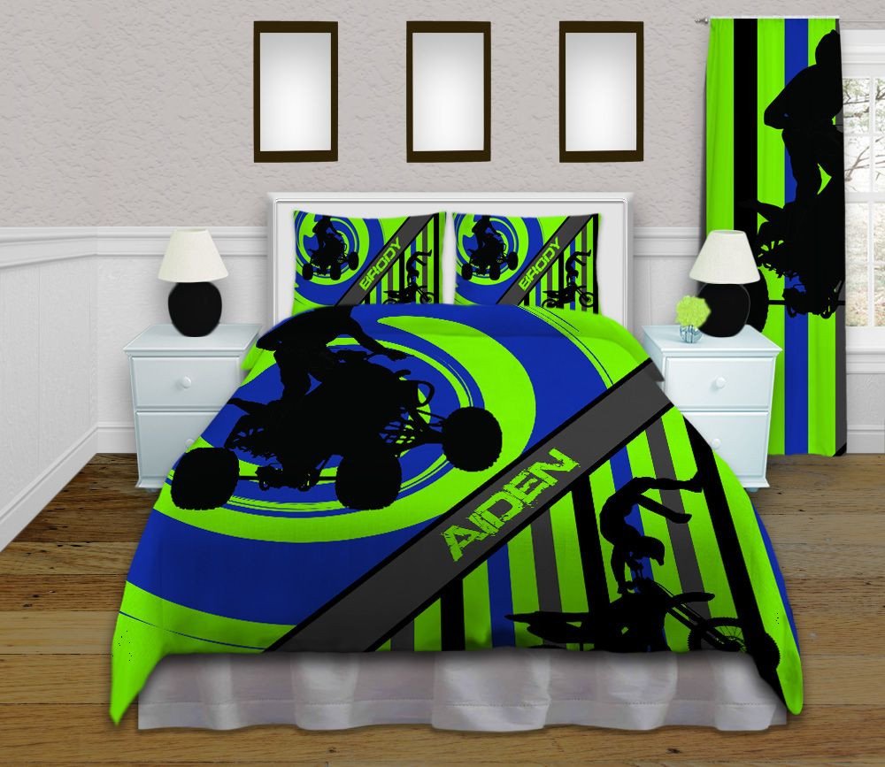 Dirt Bike Bedroom Set New Boys Green and Blue Dirt Bike Sports Bedding Set with