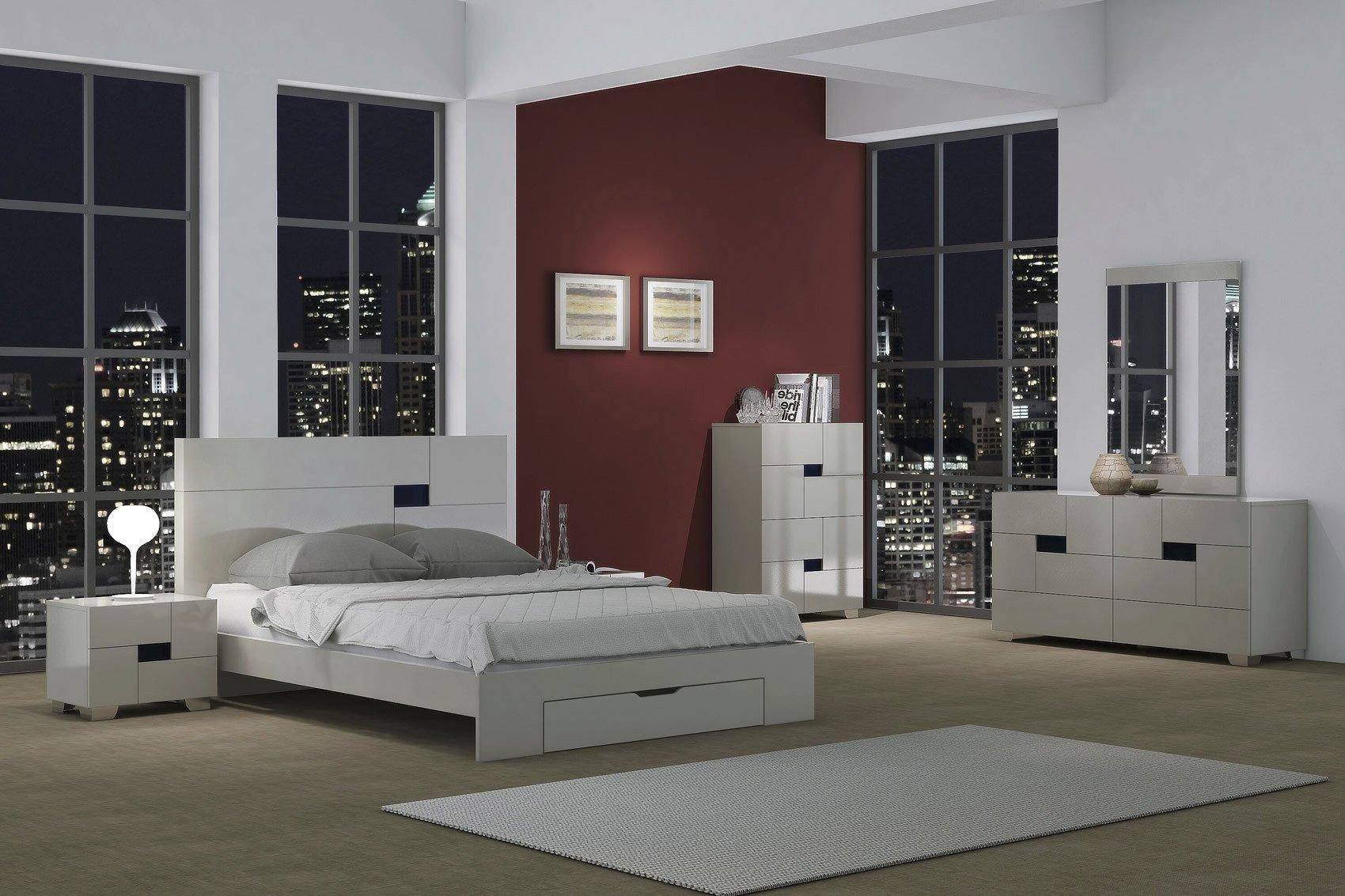Discount Bedroom Furniture Set Luxury Contemporary Light Gray Lacquer Storage Queen Bedroom Set