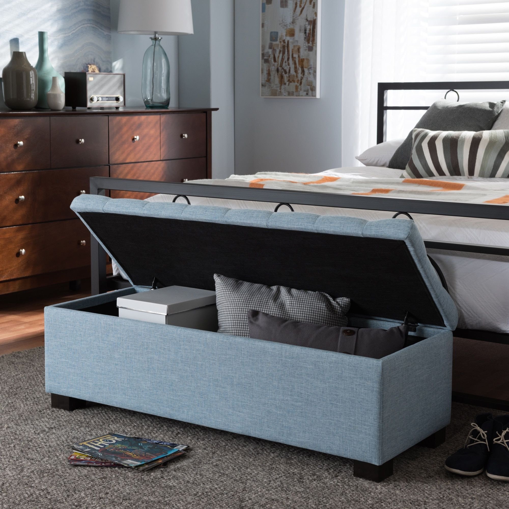 Fabric Bench for Bedroom Awesome Baxton Studio Alcmene Modern and Contemporary Light Blue