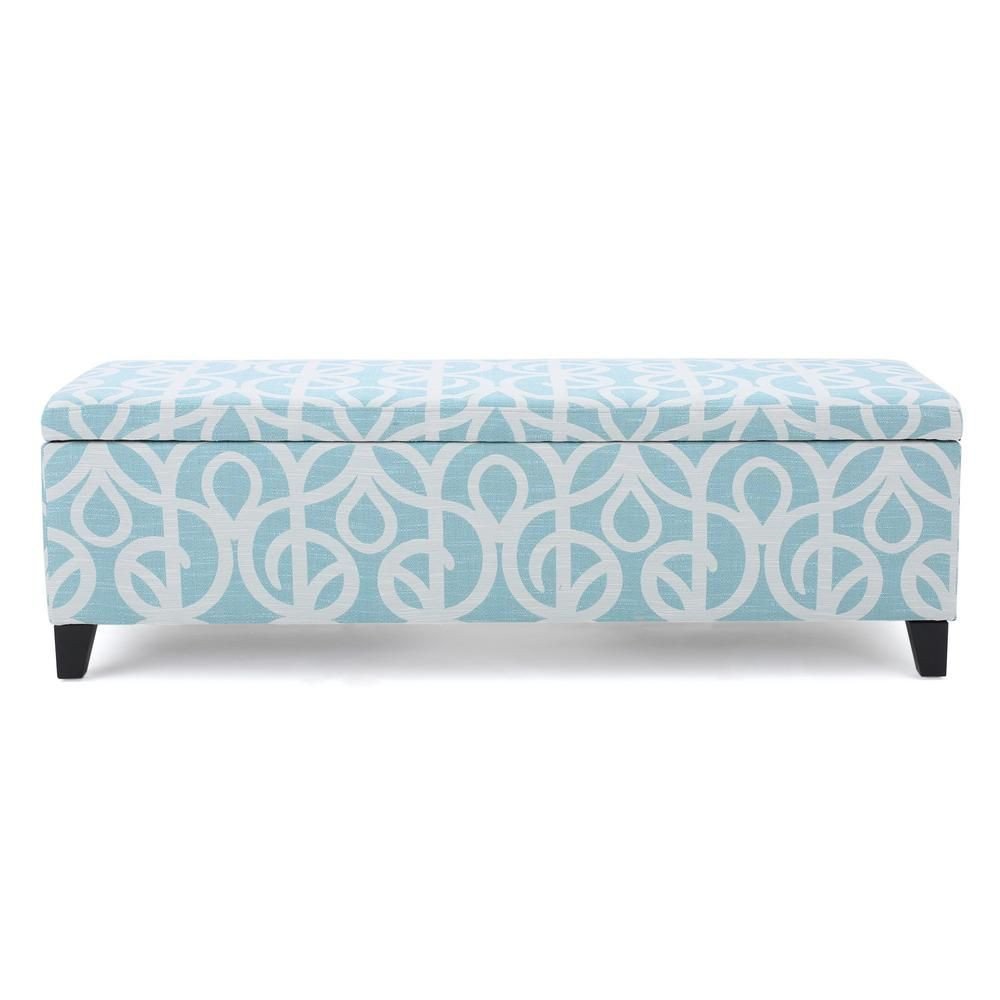 Fabric Bench for Bedroom Best Of Noble House Cleo Blue and White Azure Patterned Fabric