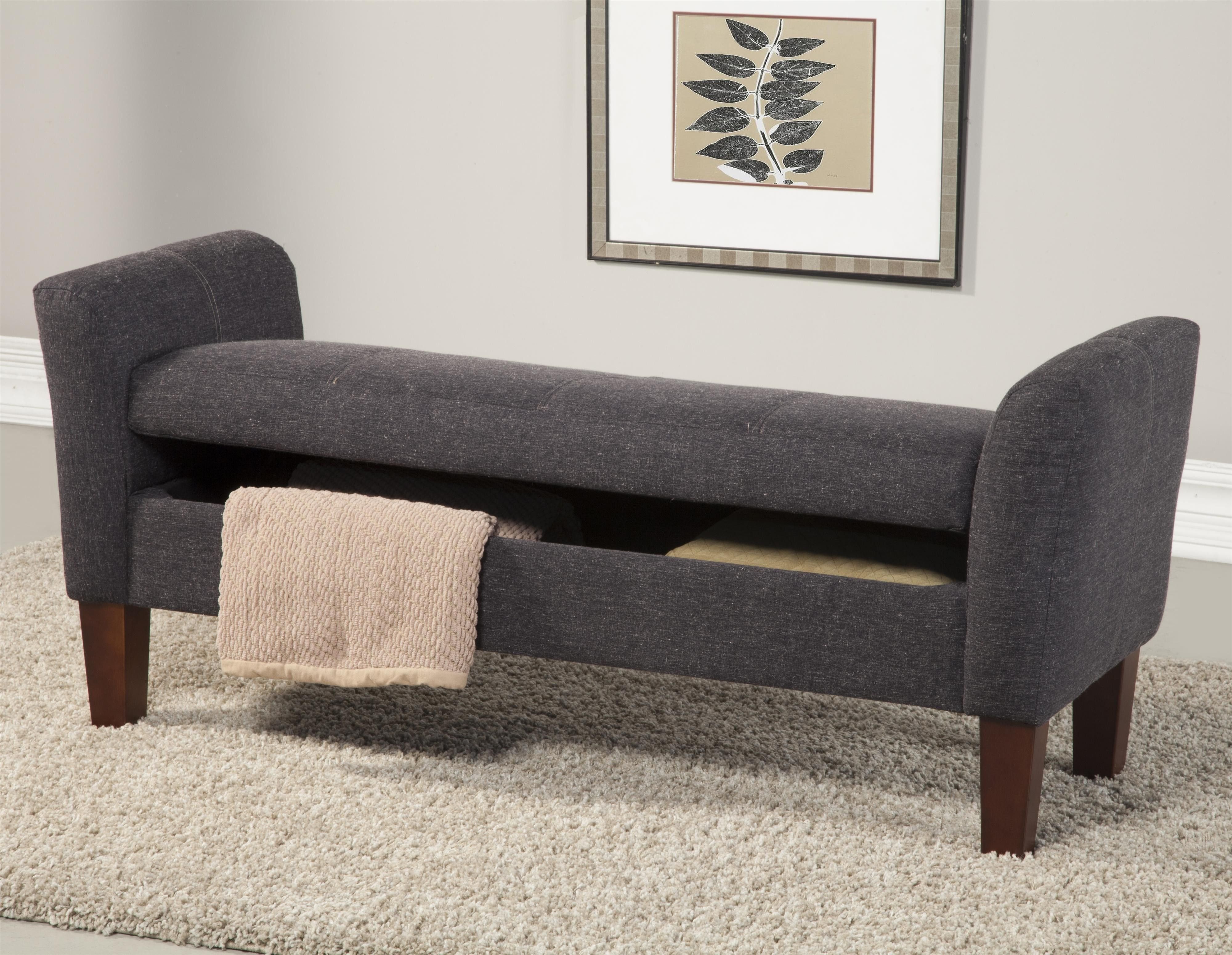 Fabric Bench for Bedroom Elegant Gray Canvas Fabric Bench with Armrest and Storage Also Brown