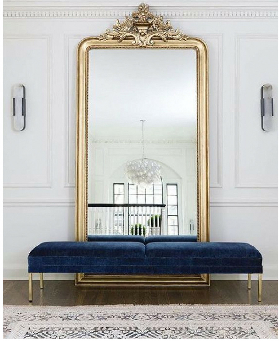 Full Length Bedroom Mirror Beautiful Floor Length Mirror Navy Velvet Seat Crown Molding