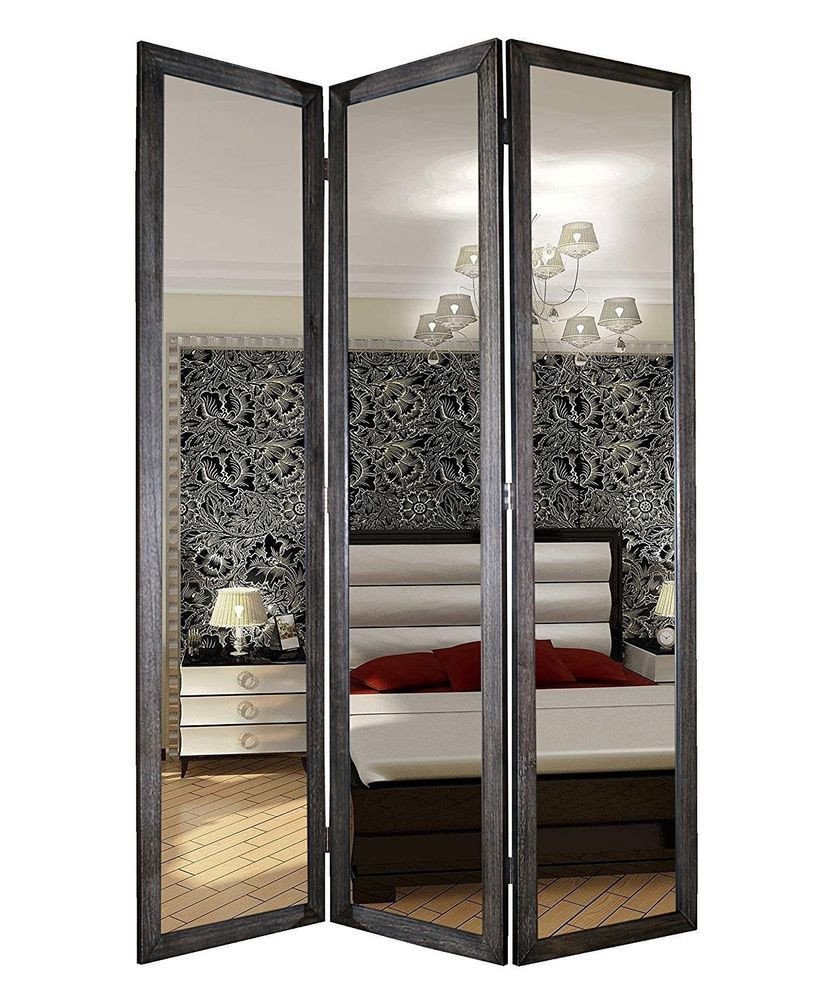 Full Length Bedroom Mirror Elegant Room Divider Mirror Mirrored 3 Panel Screen Full Length