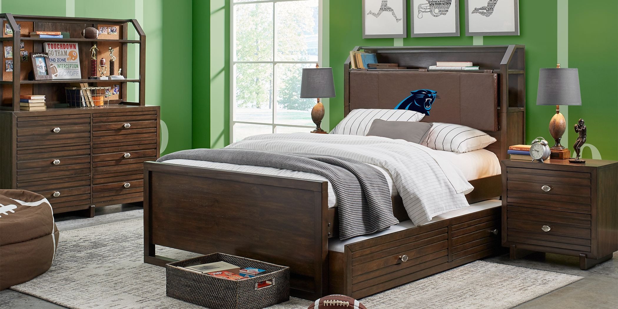 Full Size Bedroom Furniture Set Luxury Nfl 1st &amp; Goal Carolina Panthers Brown 5 Pc Full Bookcase